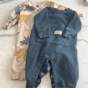 Lot Of 2 0-3 Months Carter’s Footless One Piece Bodysuit Pajamas Snaps Baby Boy